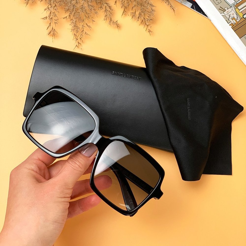 Saint Laurent SL174 001 Sunglasses Black Grey Square Gradient Oversized Women